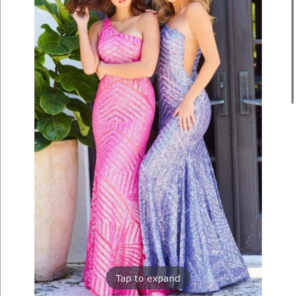 Jovani 06017 hot pink one shoulder geometric prom dress